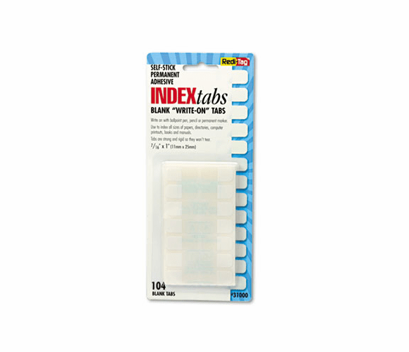 RTG31000 Side-Mount Self-Stick Plastic Index Tabs, One Inc, White, 104/Pack By REDI-TAG CORPORATION