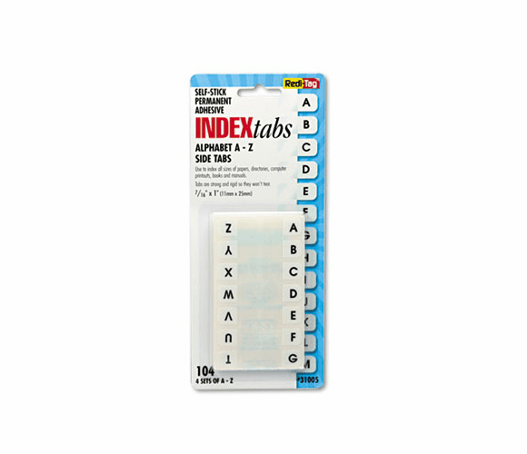 RTG31005 Side-Mount Self-Stick Plastic A-Z Index Tabs, 1in, White, 104/Pack By REDI-TAG CORPORATION