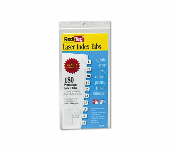 RTG33001 Laser Printable Index Tabs, 7/16 Inch, White, 180/Pack By REDI-TAG CORPORATION