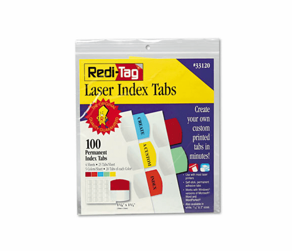 RTG33120 Laser Printable Index Tabs, 1 1/8 Inch, Five Colors, 100/Pack By REDI-TAG CORPORATION