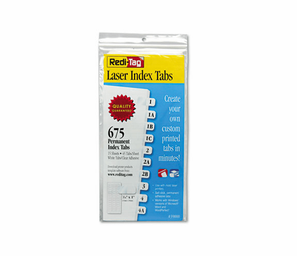 RTG39000 Laser Printable Index Tabs, 7/16 x 1, White, 675/Pack By REDI-TAG CORPORATION