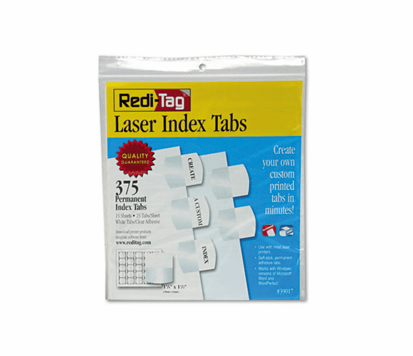 RTG39017 Laser Printable Index Tabs, 1 1/8 x 1 1/4, White, 375/Pack By REDI-TAG CORPORATION