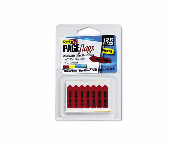 RTG72020 Mini Arrow Page Flags, "Sign Here", Blue/Mint/Red/Yellow, 126 Flags/Pack By REDI-TAG CORPORATION
