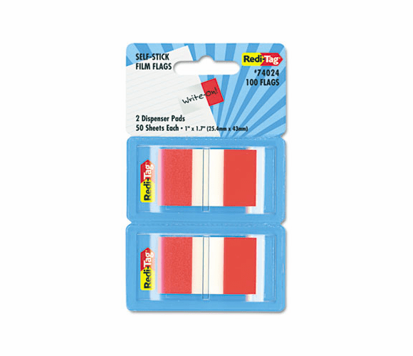 RTG74024 Page Flags in Pop-Up Dispenser, 1 x 1 7/10, Red, 100/Pack By REDI-TAG CORPORATION