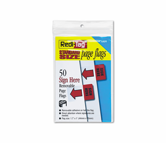 RTG76809 Removable/Reusable Page Flags, "Sign Here", Red, 50/Pack By REDI-TAG CORPORATION