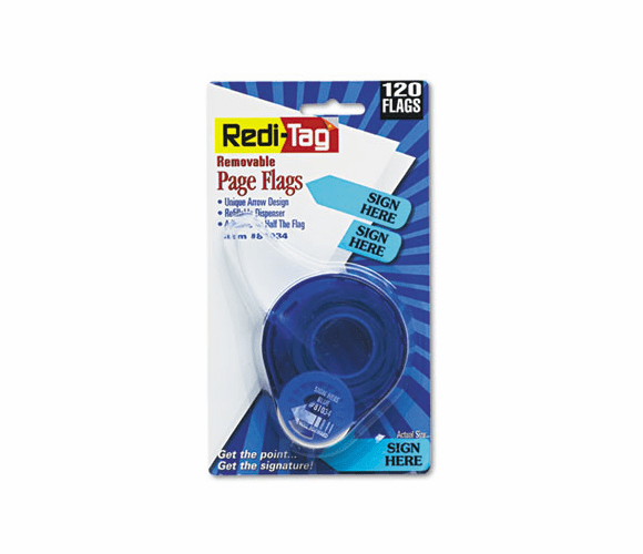 RTG81034 Arrow Message Page Flags in Dispenser, "Sign Here", Blue, 120 Flags/Dispenser By REDI-TAG CORPORATION