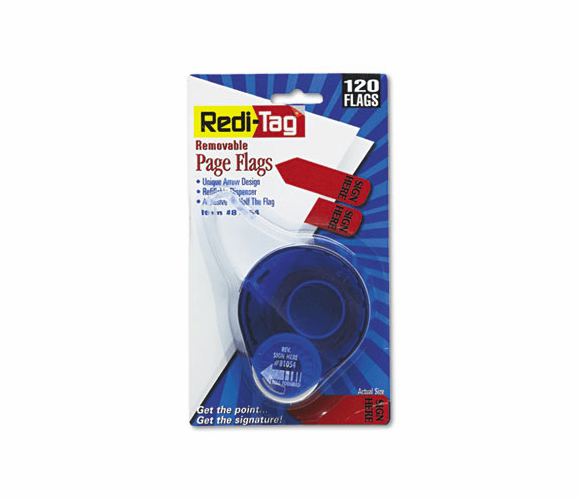 RTG81054 Arrow Message Page Flags in Dispenser, "Sign Here", Red, 120/Dispenser By REDI-TAG CORPORATION