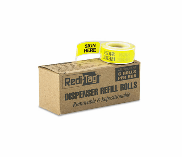 RTG91001 Message Right Arrow Flag Refills, "Sign Here", Yellow, 6 Rolls of 120 Flags By REDI-TAG CORPORATION