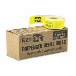 RTG91001 Message Right Arrow Flag Refills, "Sign Here", Yellow, 6 Rolls of 120 Flags By REDI-TAG CORPORATION