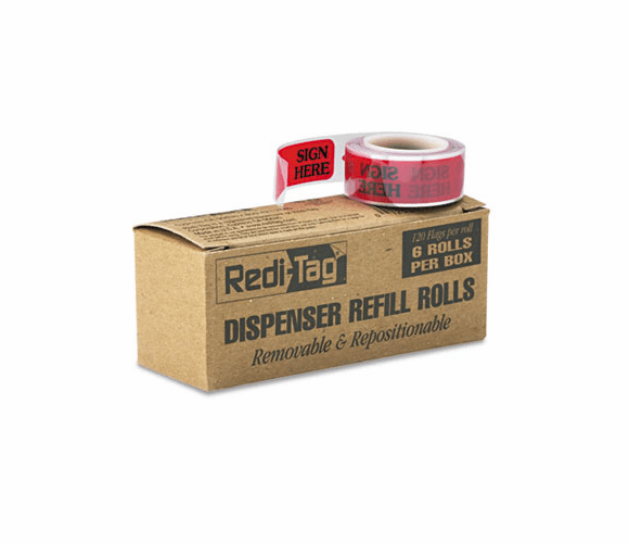 RTG91002 Message Right Arrow Flag Refills, "Sign Here", Red, 6 Rolls of 120 Flags/Box By REDI-TAG CORPORATION