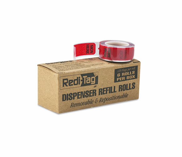 RTG91012 Printed Message Arrow Flag Refills, "Sign Here", 6 Rolls of 120 Flags/Box By REDI-TAG CORPORATION