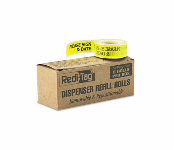 RTG91032 Message Arrow Flag Refills, "Please Sign & Date", Yellow, 6 Rolls of 120 Flags By REDI-TAG CORPORATION