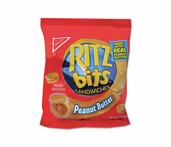 RTZ06833 Ritz Bits, Peanut Butter, 1 1/2 oz Packs, 60 Packs/Carton By NABISCO FOOD GROUP