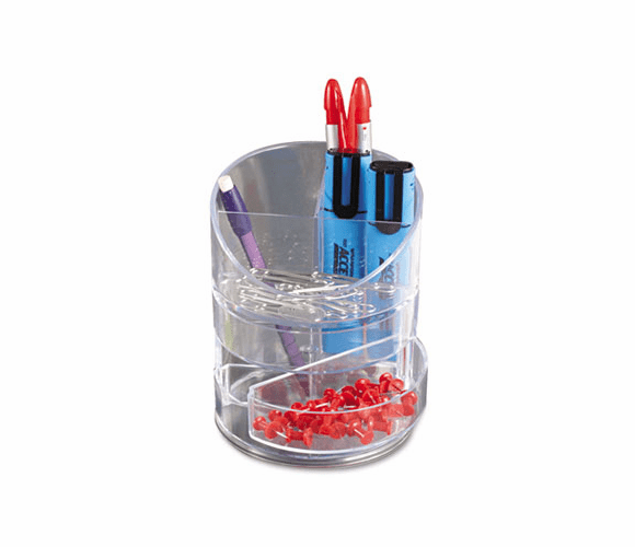 RUB14096ROS Small Storage Divided Pencil Cup, Plastic, 4 1/2 dia. x 5 11/16, Clear By RUBBERMAID