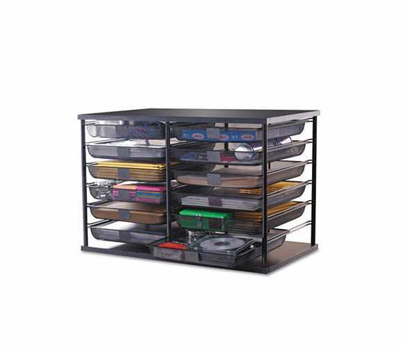 RUB1735746 12-Compartment Organizer with Mesh Drawers, 29 1/8 x 7 1/8 x 16 3/8, Black By RUBBERMAID