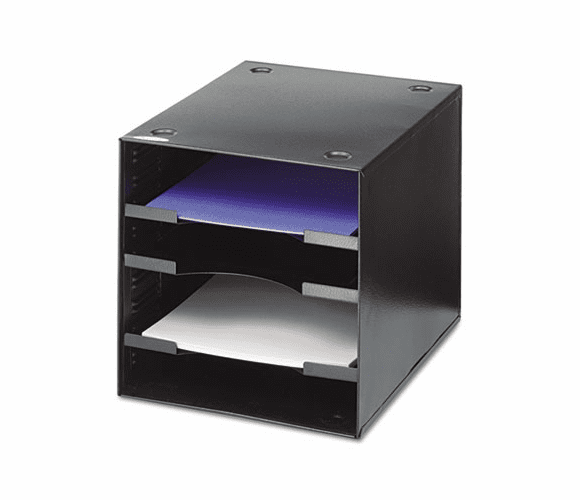 SAF3112BL Steel Desktop Sorter, Four Compartments, Steel, 11 x 12 x 10, Black By SAFCO PRODUCTS