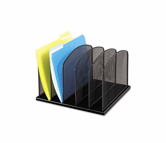 SAF3256BL Mesh Desk Organizer, Five Sections, Steel, 12 1/2 x 11 1/4 x 8 1/4, Black By SAFCO PRODUCTS