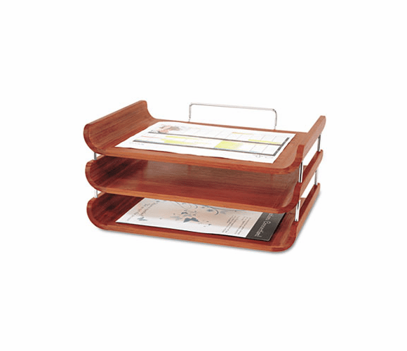 SAF3641CY Desk Tray, Three Tiers, Bamboo, Letter, Cherry Finish By SAFCO PRODUCTS