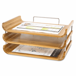 SAF3641NA Desk Tray, Three Tiers, Bamboo, Letter, Natural Finish By SAFCO PRODUCTS