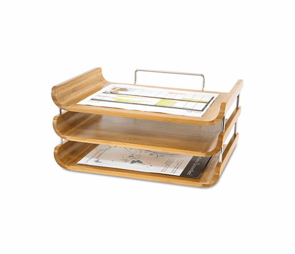SAF3641NA Desk Tray, Three Tiers, Bamboo, Letter, Natural Finish By SAFCO PRODUCTS