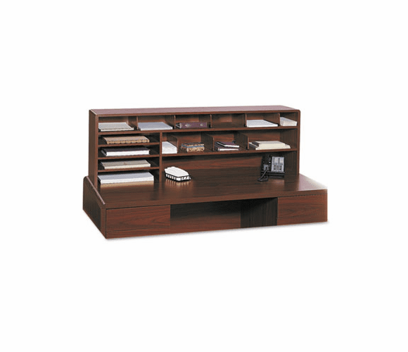 SAF3651CY Wood Desktop Organizer, Double Shelf, Three Sections, 57 1/2 x 12 x 18, Cherry By SAFCO PRODUCTS