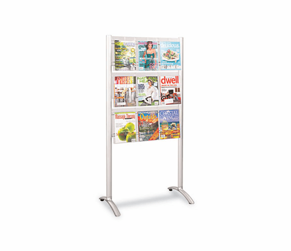 SAF4135SL Luxe Magazine Rack, 9 Compartments, 31-3/4w x 20d x 62-3/4h, Silver/Clear By SAFCO PRODUCTS