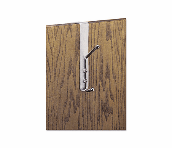 SAF4166 Over-The-Door Double Coat Hook, Chrome-Plated Steel, Satin Aluminum Base By SAFCO PRODUCTS
