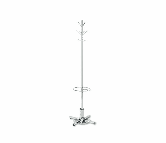 SAF4168CR Costumer w/Umbrella Stand, Four Ball-Tipped Double-Hooks, Metal, Chrome By SAFCO PRODUCTS