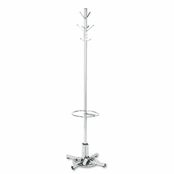 SAF4168CR Costumer w/Umbrella Stand, Four Ball-Tipped Double-Hooks, Metal, Chrome By SAFCO PRODUCTS