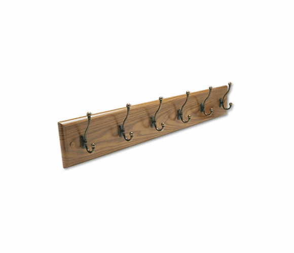 SAF4217MO Wall Rack, Six Double-Hooks, Wood, Medium Oak By SAFCO PRODUCTS