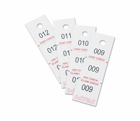 SAF4249NC Three-Part Coat Room Checks, Paper, 1 1/2 x 5, White, 500/Box By SAFCO PRODUCTS