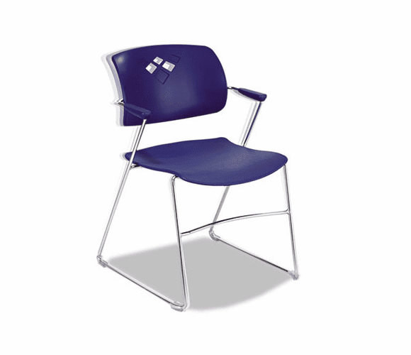 SAF4286BU Veer Series Stacking Chair With Arms, Sled Base, Blue/Chrome, 4/Carton By SAFCO PRODUCTS
