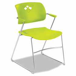 SAF4286GS Veer Series Stacking Chair With Arms, Sled Base, Grass/Chrome, 4/Carton By SAFCO PRODUCTS