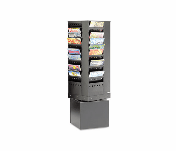 SAF4324BL Steel Rotary Magazine Rack, 44 Compartments, 14w x 14d x 48h, Black By SAFCO PRODUCTS