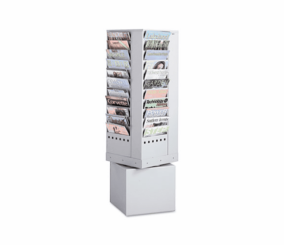 SAF4324GR Steel Rotary Magazine Rack, 44 Compartments, 14w x 14d x 48h, Gray By SAFCO PRODUCTS