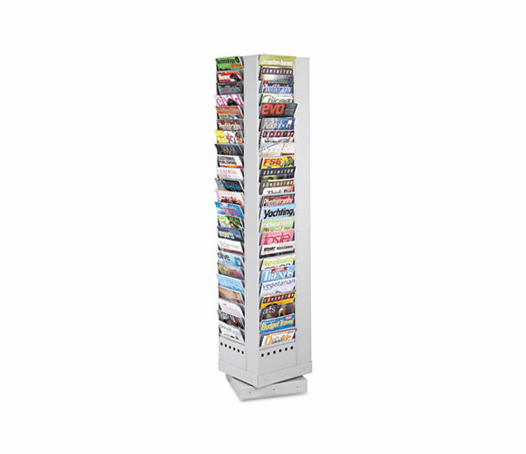 SAF4325GR Steel Rotary Magazine Rack, 92 Compartments, 14w x 14d x 68h, Gray By SAFCO PRODUCTS