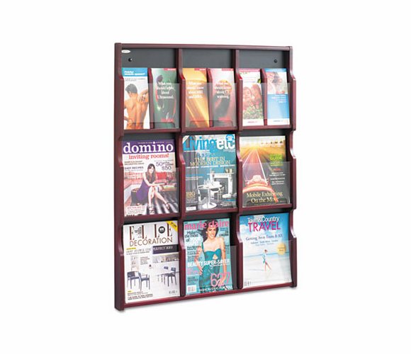 SAF5702MH Expose Adj Magazine/Pamphlet 9-Pocket Display, 29-3/4 x 2-1/2 x 38-1/4, Mahogany By SAFCO PRODUCTS
