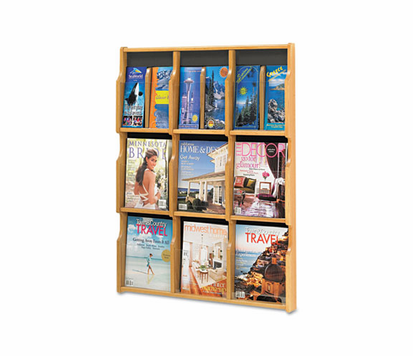 SAF5702MO Expose Adj Magazine/Pamphlet 9-Pocket Display, 29-3/4 x 2-1/2 x 38-1/4, Med Oak By SAFCO PRODUCTS