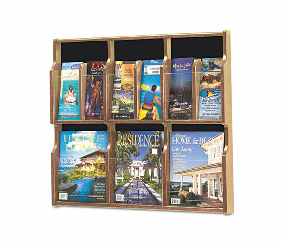 SAF5703MO Expose Adj Magazine/Pamphlet 6-Pocket Display, 29-3/4 x 2-1/2 x 26-1/4, Med Oak By SAFCO PRODUCTS