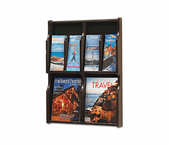 SAF5704MH Expose Adj Magazine/Pamphlet 4-Pocket Display, 20w x 2-1/2d x 26-1/4h, Mahogany By SAFCO PRODUCTS