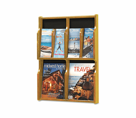 SAF5704MO Expose Adj Magazine/Pamphlet 4-Pocket Display, 20w x 2-1/2d x 26-1/4h, Med Oak By SAFCO PRODUCTS