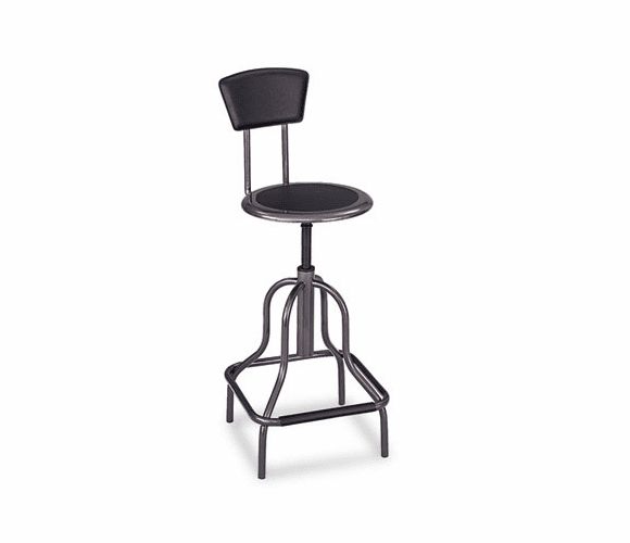 SAF6664 Diesel Industrial Stool w/Back, High Base, Black Leather Seat/Back Pad By SAFCO PRODUCTS