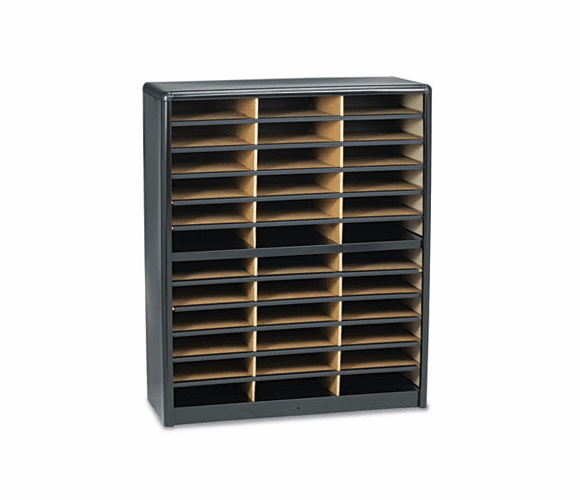 SAF7121BL Steel/Fiberboard Literature Sorter, 36 Sections, 32 1/4 x 13 1/2 x 38, Black By SAFCO PRODUCTS
