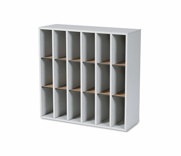 SAF7765GR Wood Mail Sorter with Adjustable Dividers, Stackable, 18 Compartments, Gray By SAFCO PRODUCTS