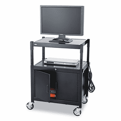 SAF8943BL Mobile AV Adjustable Cart w/Locking Cabinet, 24w x 18d x 26 to 42h, Black By SAFCO PRODUCTS