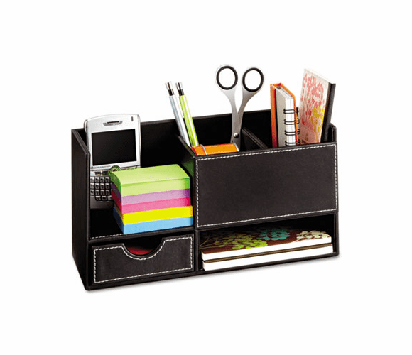 SAF9393BL Safco� Leather Look Desktop Supply Organizer, 11 1/4 x 5 x 6, Black By SAFCO PRODUCTS