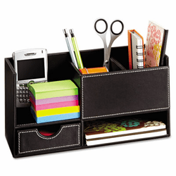 SAF9393BL Safco� Leather Look Desktop Supply Organizer, 11 1/4 x 5 x 6, Black By SAFCO PRODUCTS