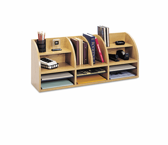 SAF9411MO Radius Front Organizer, 12 Sections, 38 1/2 x 9 5/8 x 15 1/4, Medium Oak By SAFCO PRODUCTS