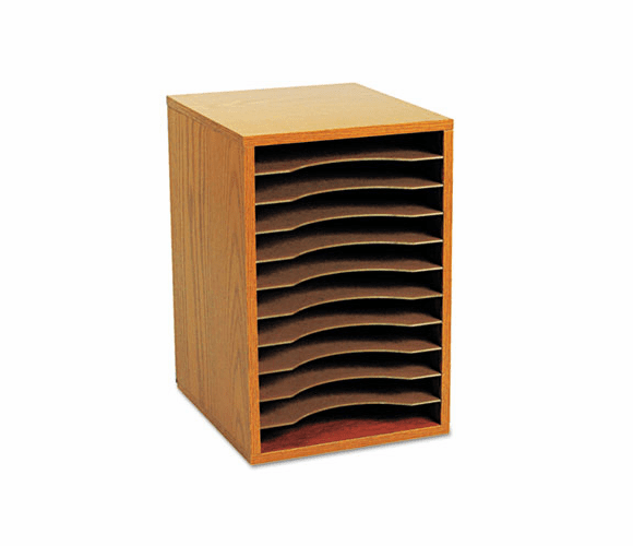 SAF9419MO Wood Vertical Desktop Sorter, 11 Sections 10 5/8 x 11 7/8 x 16, Medium Oak By SAFCO PRODUCTS