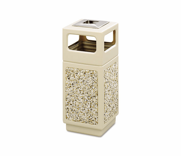 SAF9470TN Canmeleon Ash/Trash Receptacle, Square, Aggregate/Polyethylene, 15 gal, Tan By SAFCO PRODUCTS
